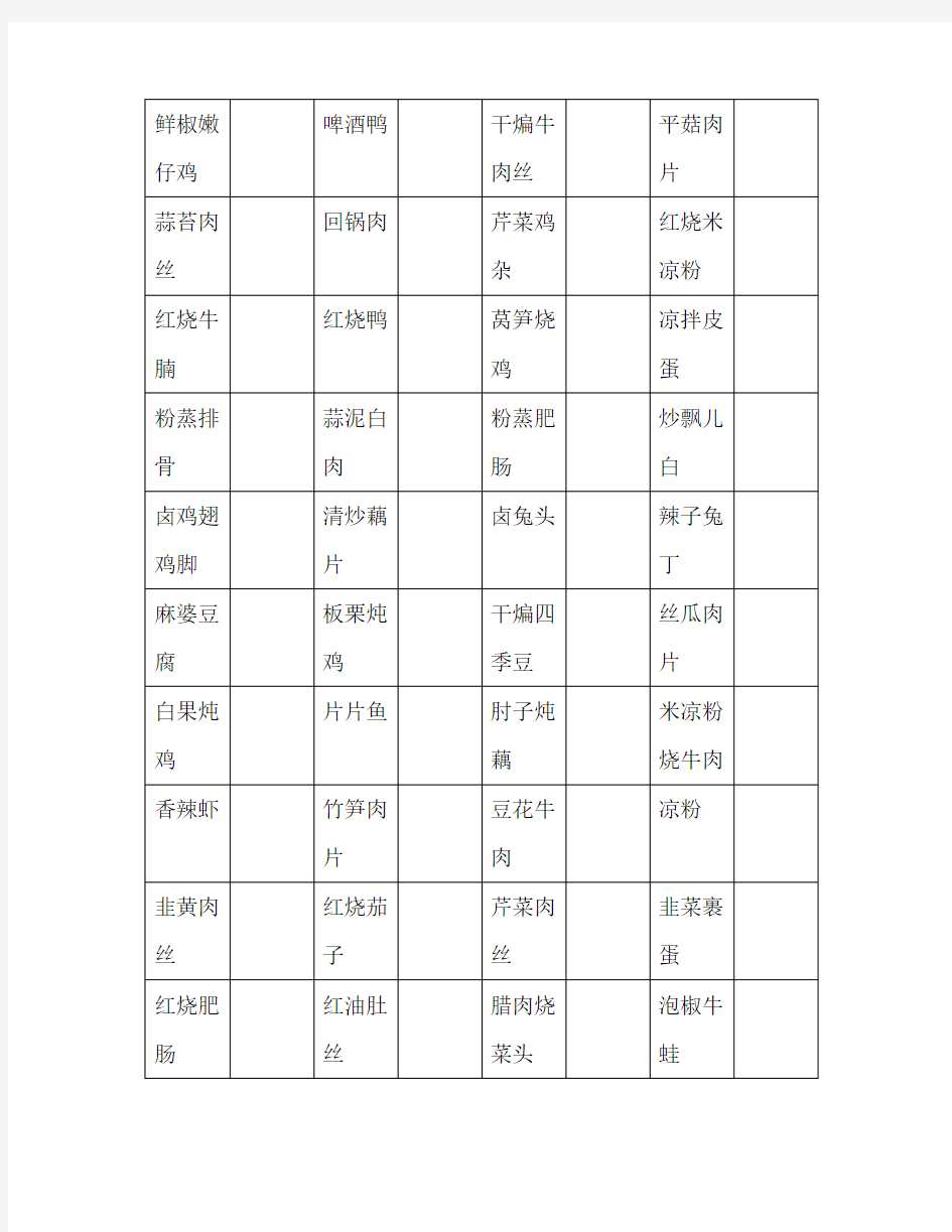 家常菜单表