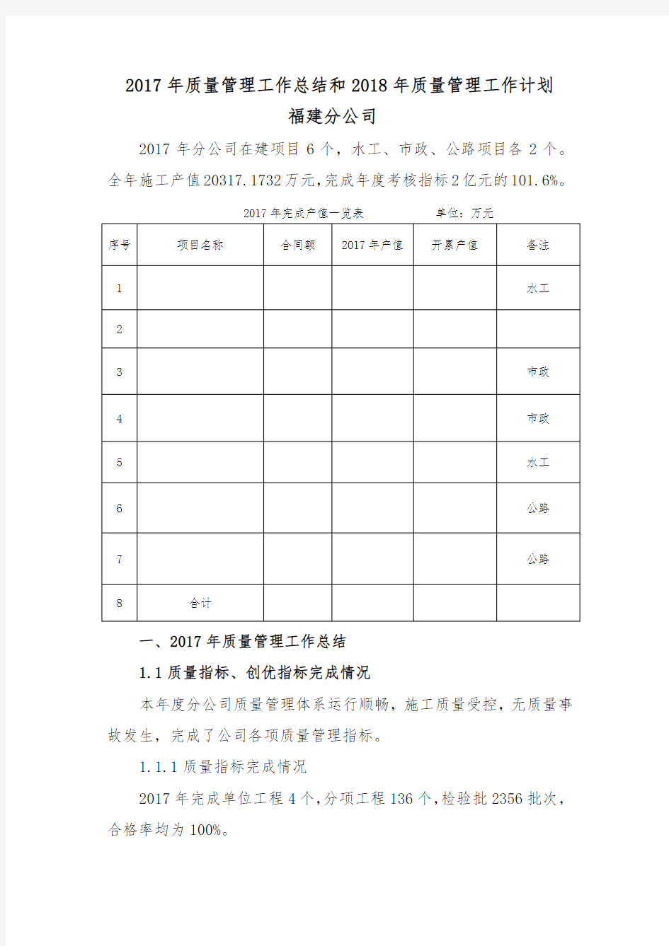 2017年质量管理工作总结和2018年工作计划-终稿