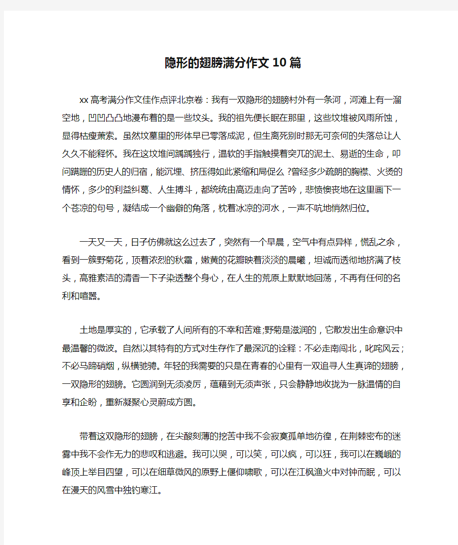 隐形的翅膀满分作文10篇