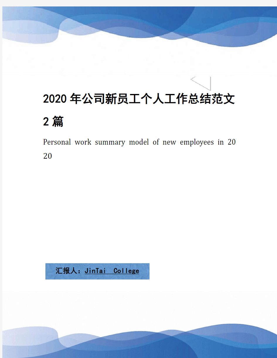 2020年公司新员工个人工作总结范文2篇