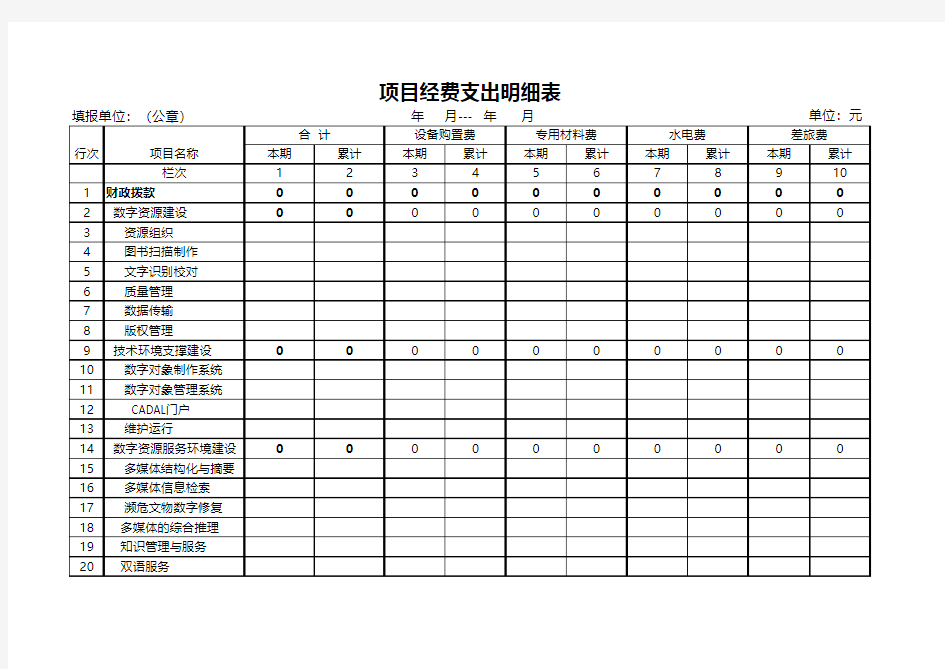 项目经费支出明细表格