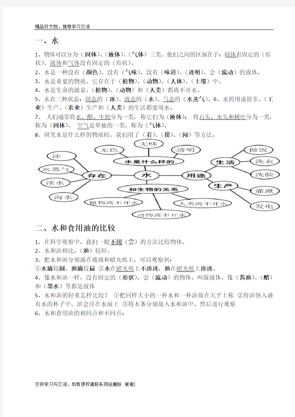 最新教科版三年级科学第四单元水和空气复习资料