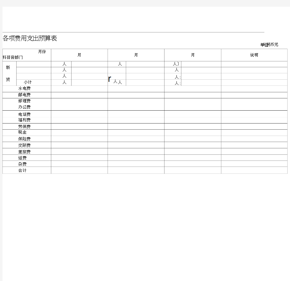 各项费用支出预算表