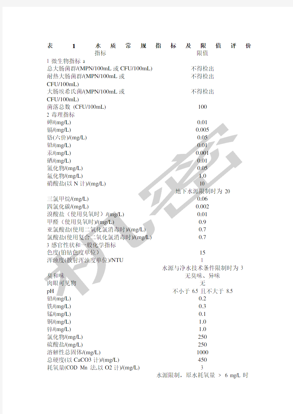 中华人民共和国自来水水质国家标准