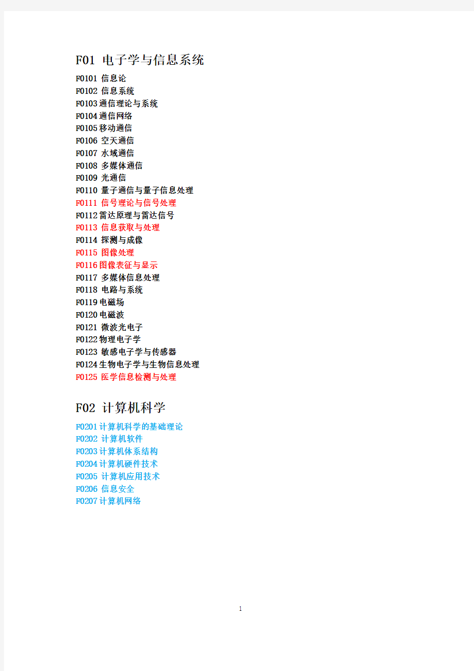 2019国家自然科学基金委信息学部的学科名称及代码