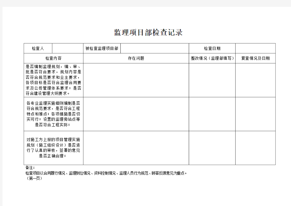 定稿对监理项目部检查表.doc