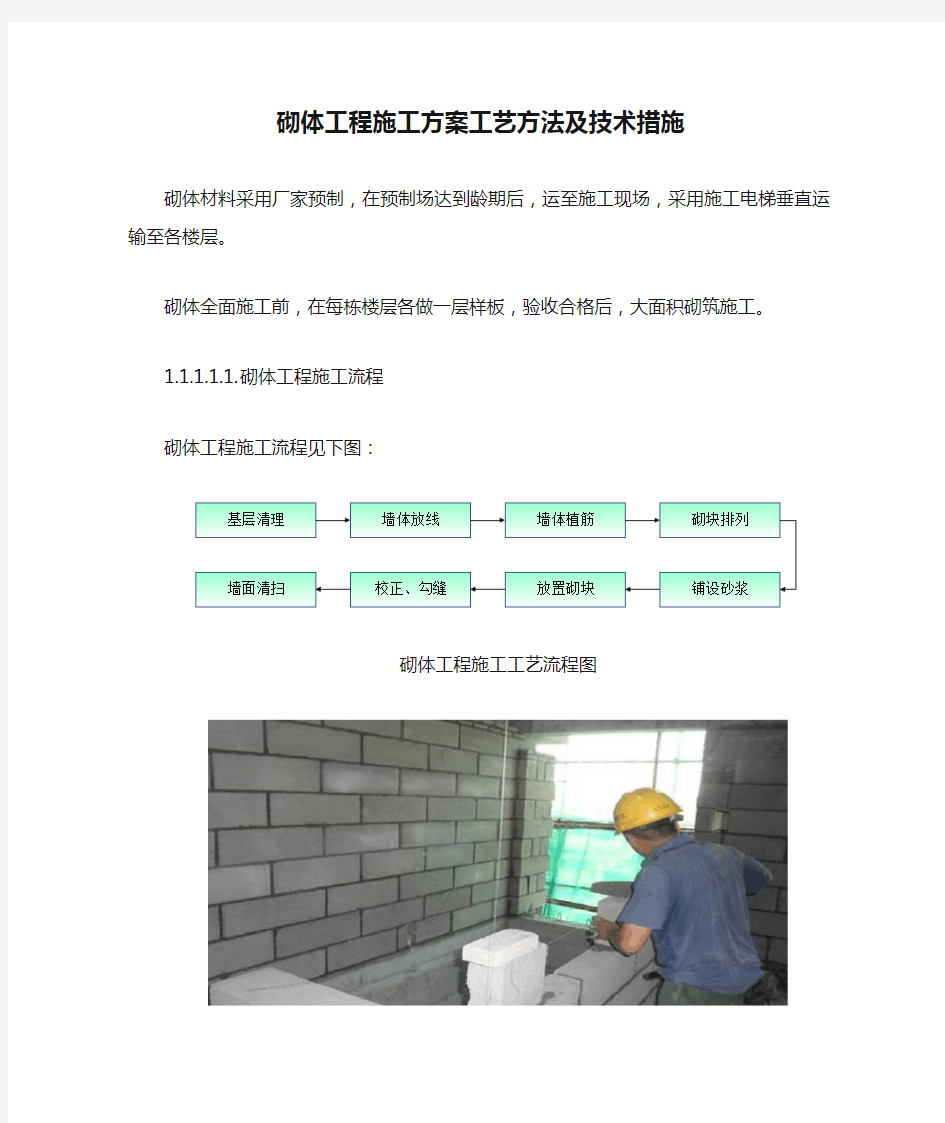 砌体工程施工方案工艺方法及技术措施