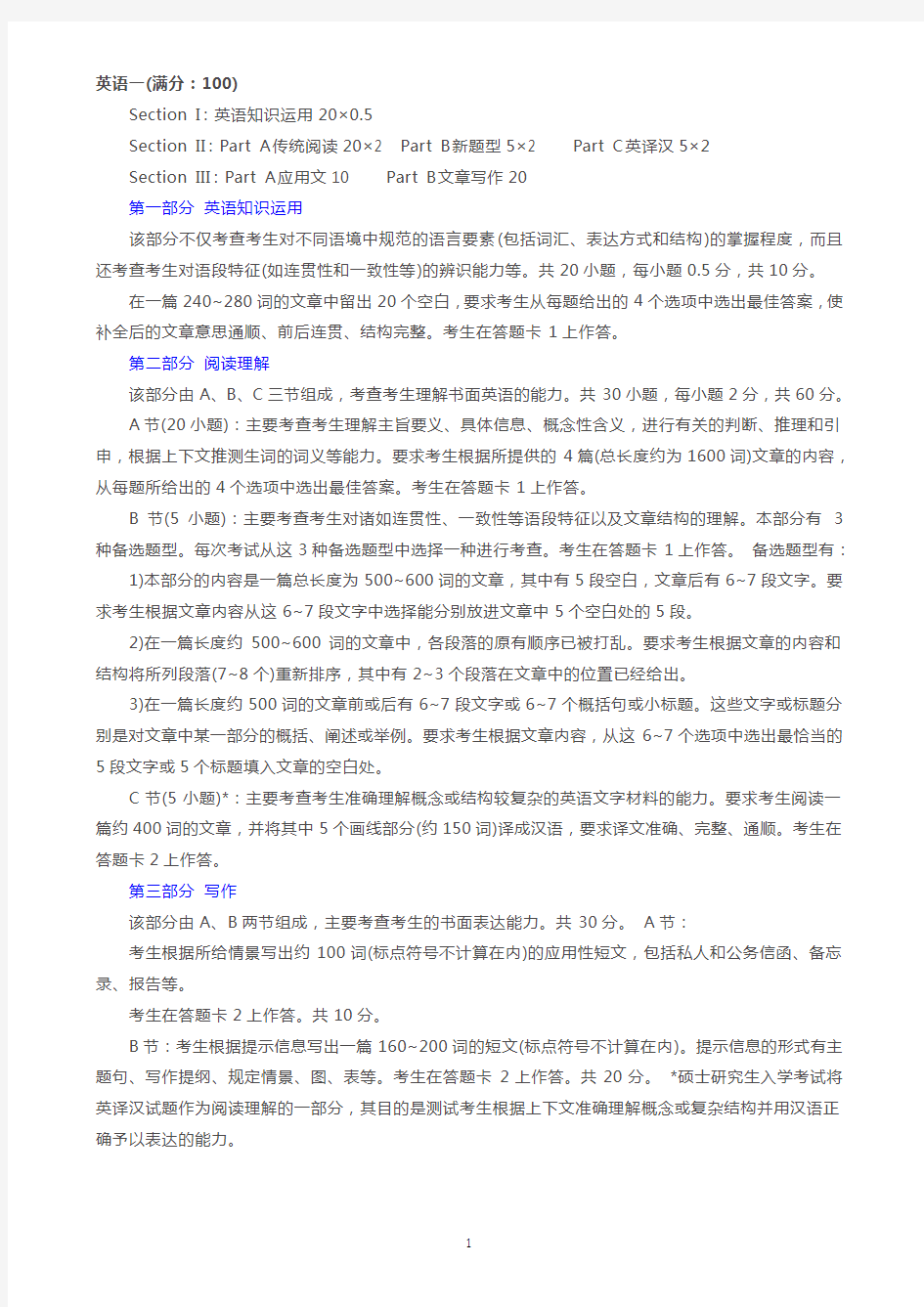 考研英语(一)题型与2020真题