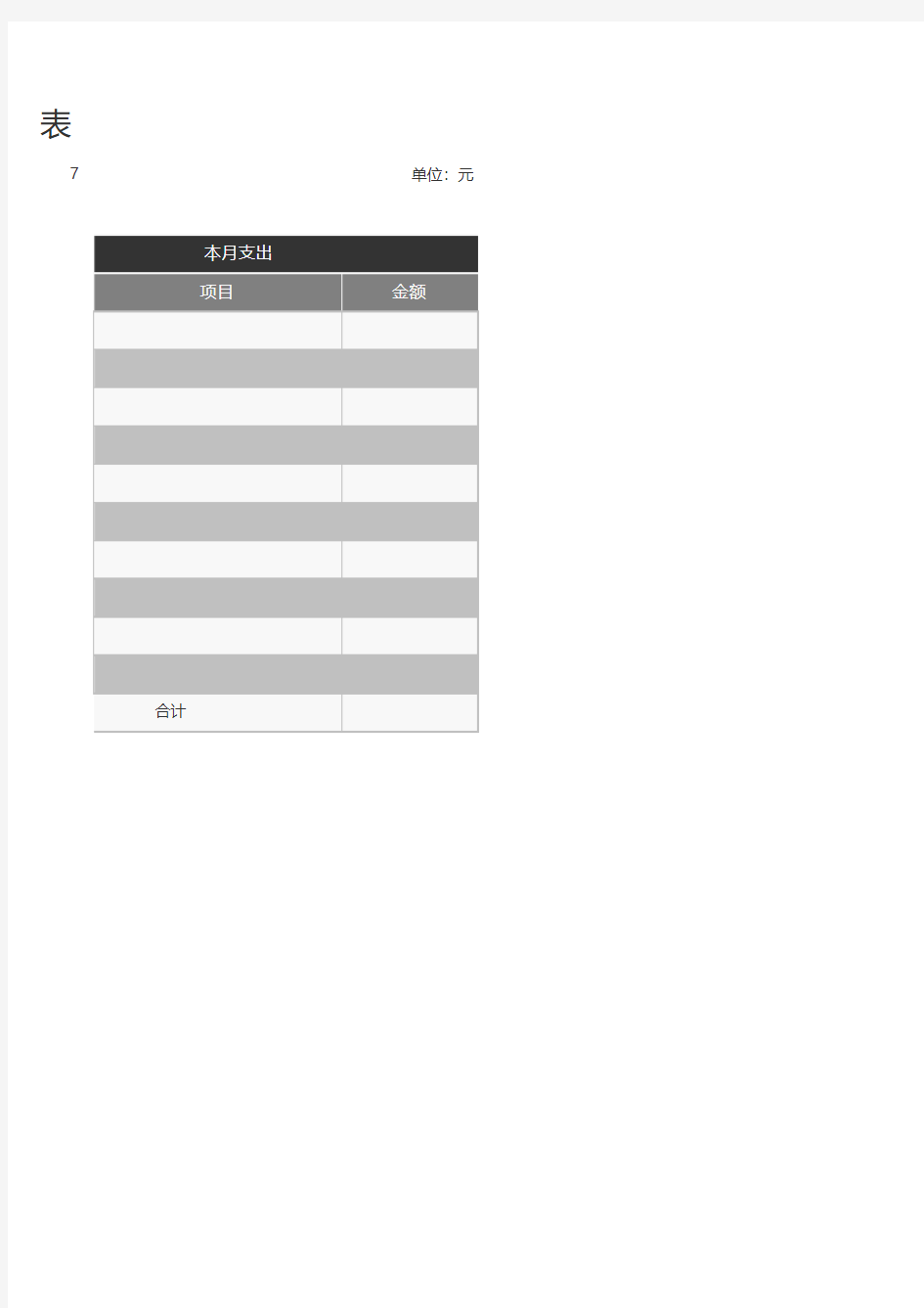 收支月报表-Excel图表模板
