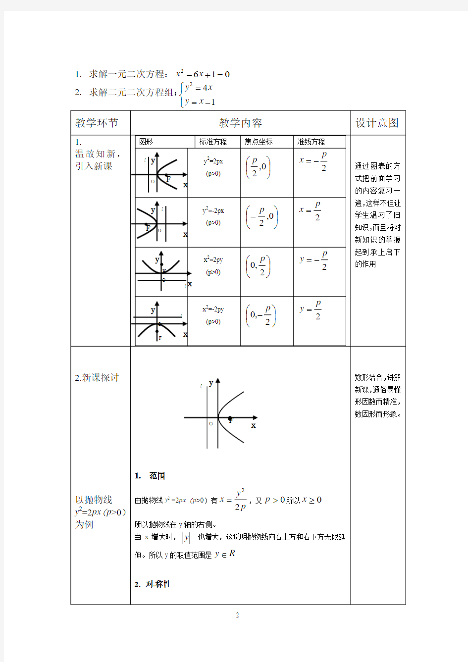 刘秋凤抛物线几何性质课堂教学设计.