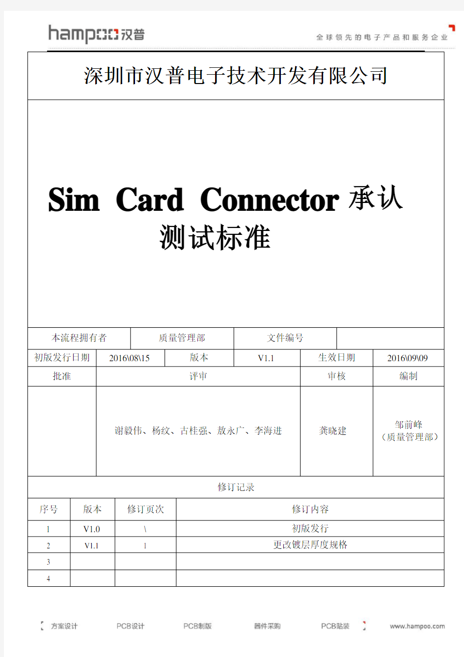 汉普 SIM卡 连接器承认测试标准 V1.1