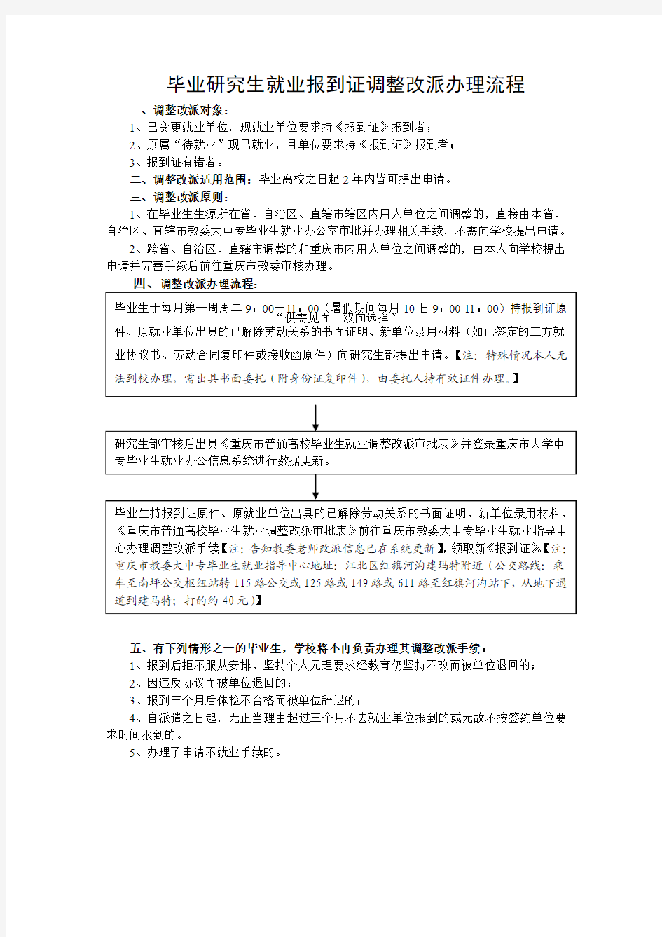 毕业研究生报到证调整改派流程图