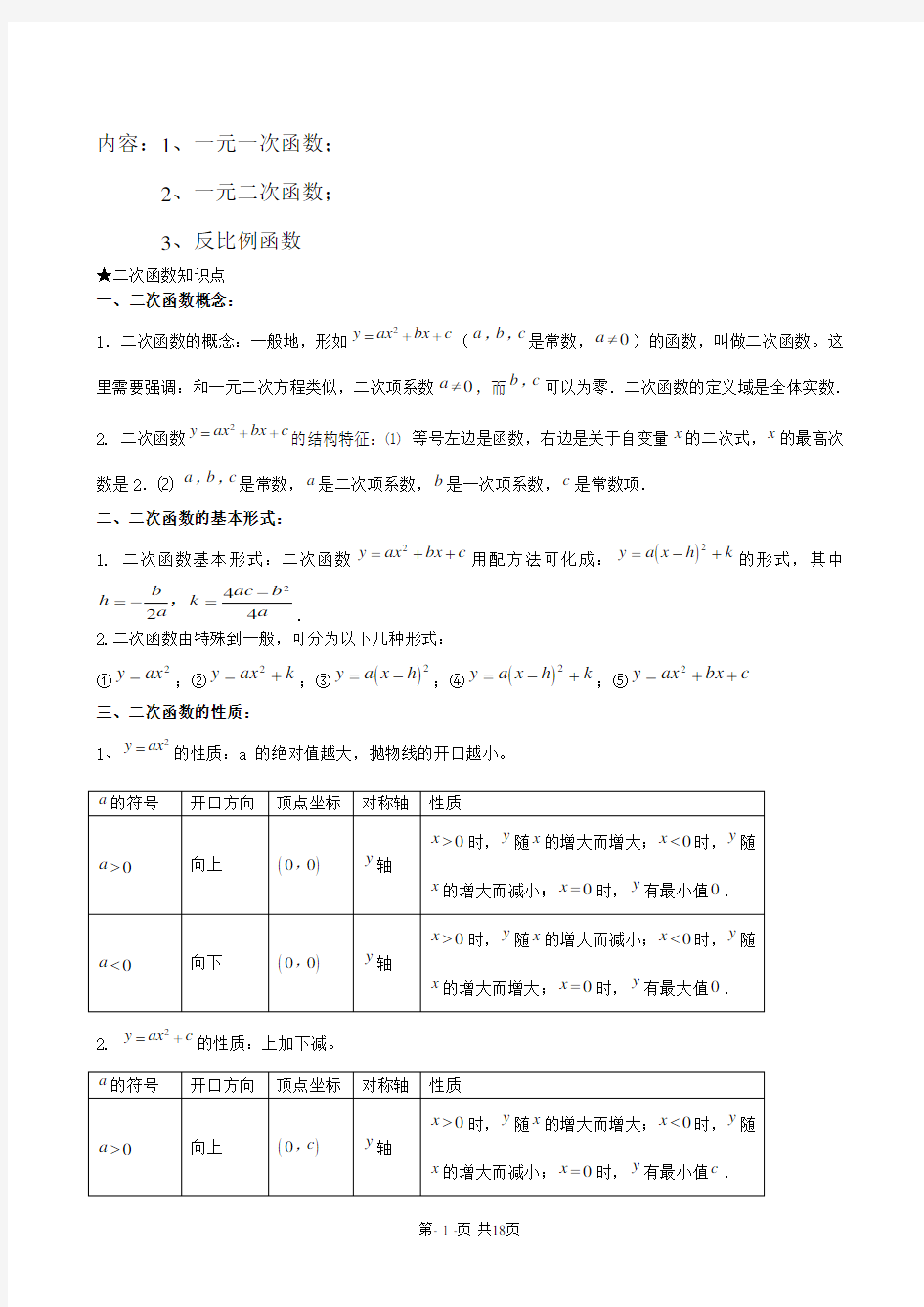 中考考点——二次函数知识点汇总(全)