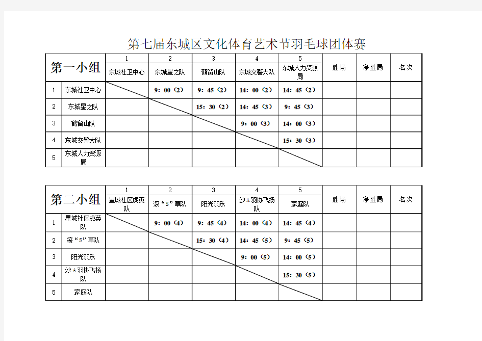 东城区第七届文化体育艺术节羽毛球团体赛赛程表