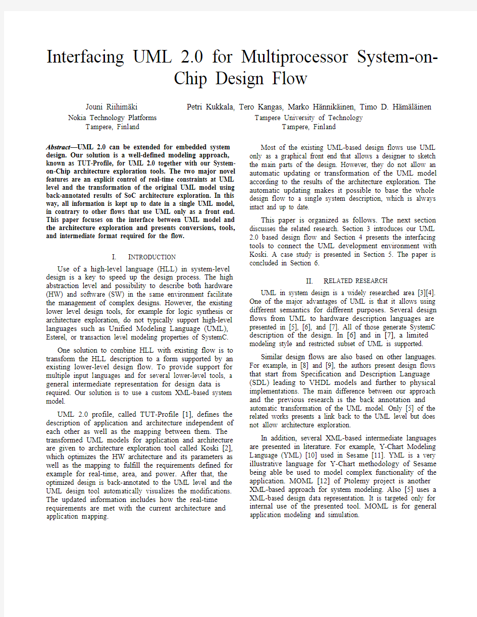 Interfacing UML 2.0 for Multiprocessor System-on- Chip Design Flow