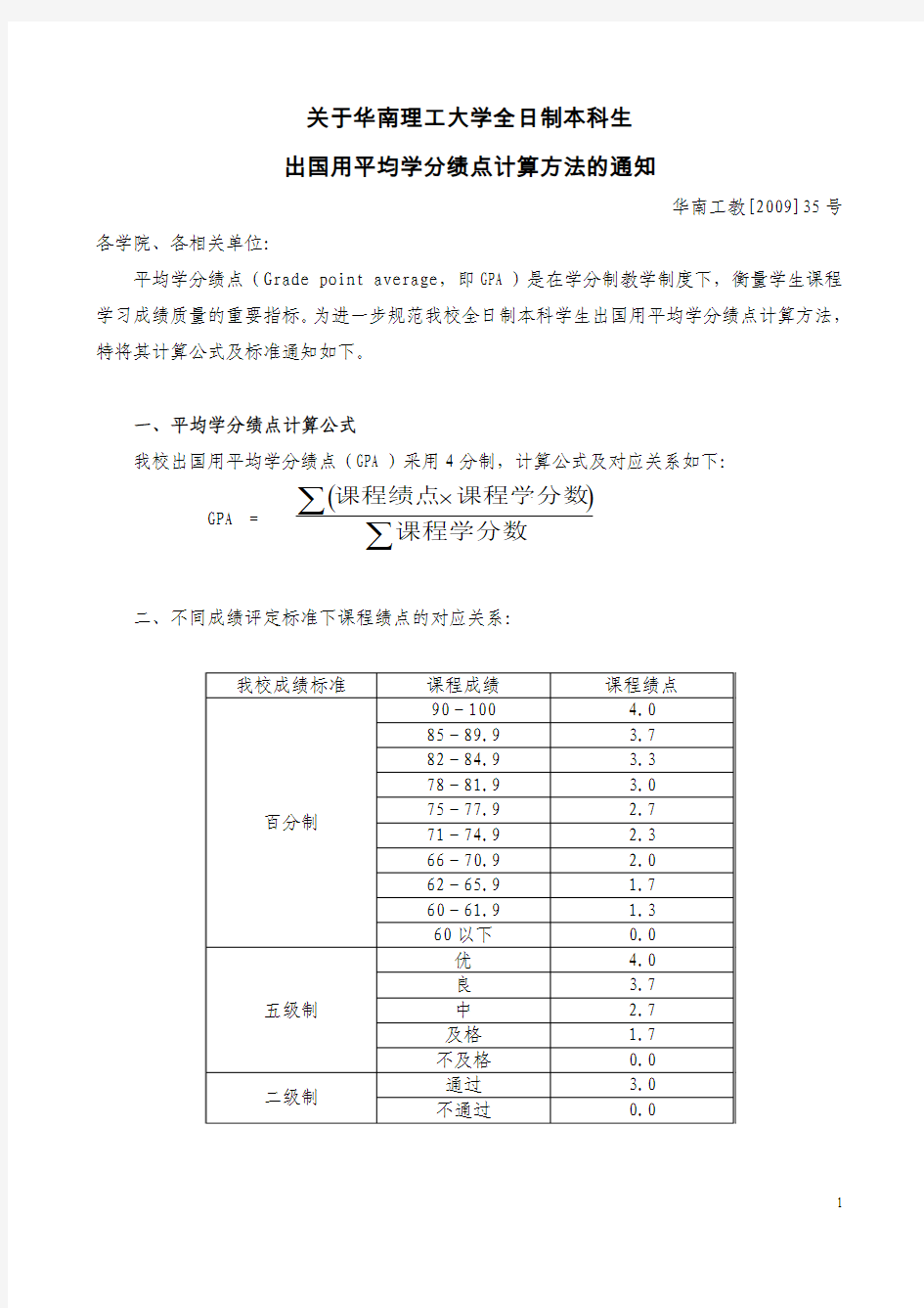 华工GPA官方算法