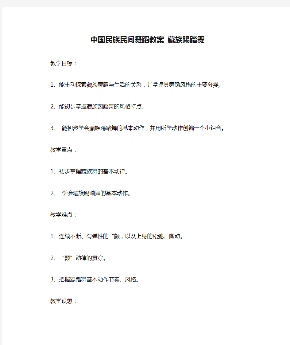 中国民族民间舞蹈教案 藏族踢踏舞