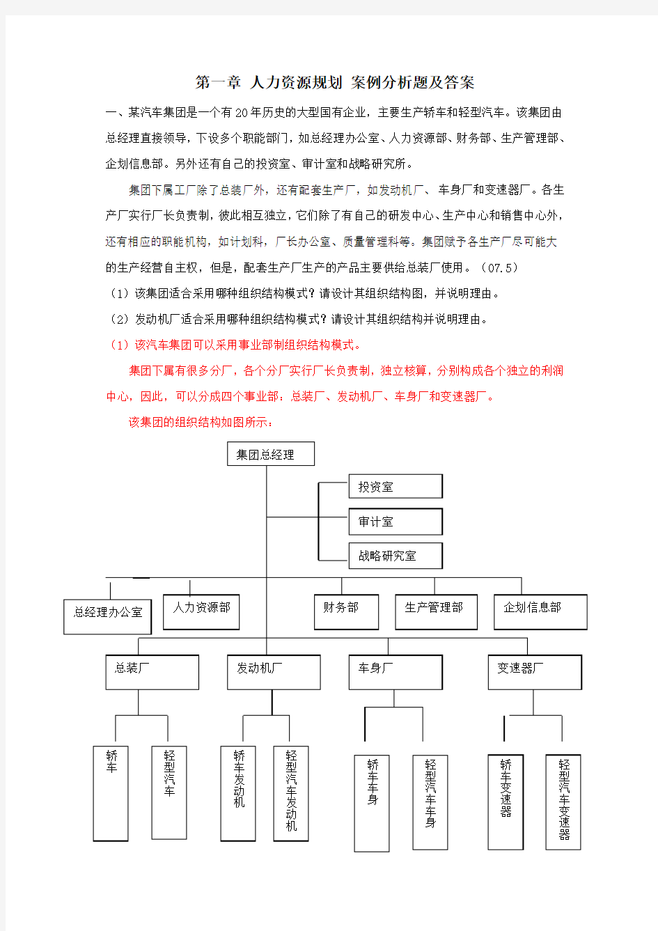 人力资源规划 案例分析题及答案