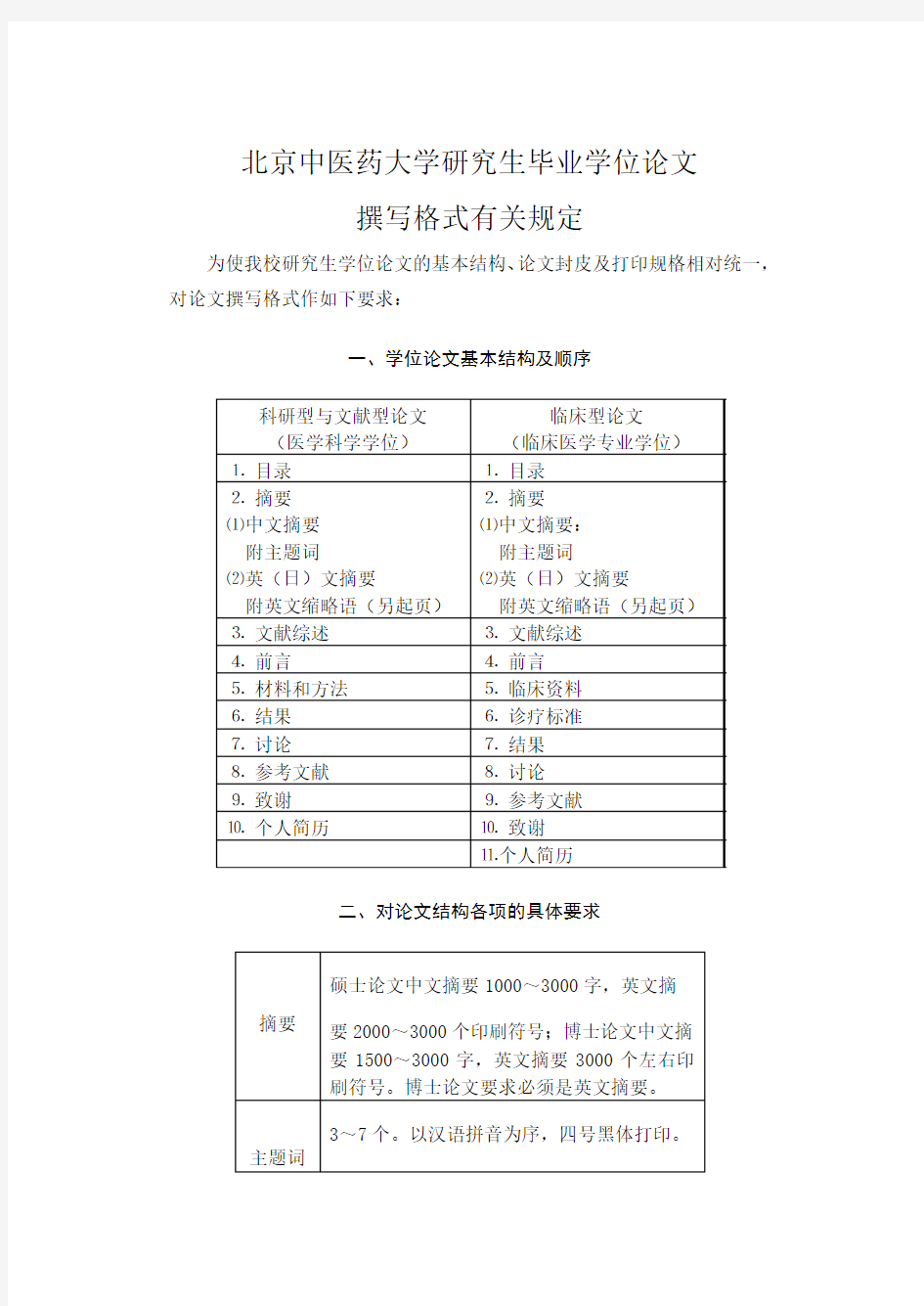 北京中医药大学研究生毕业学位论文格式