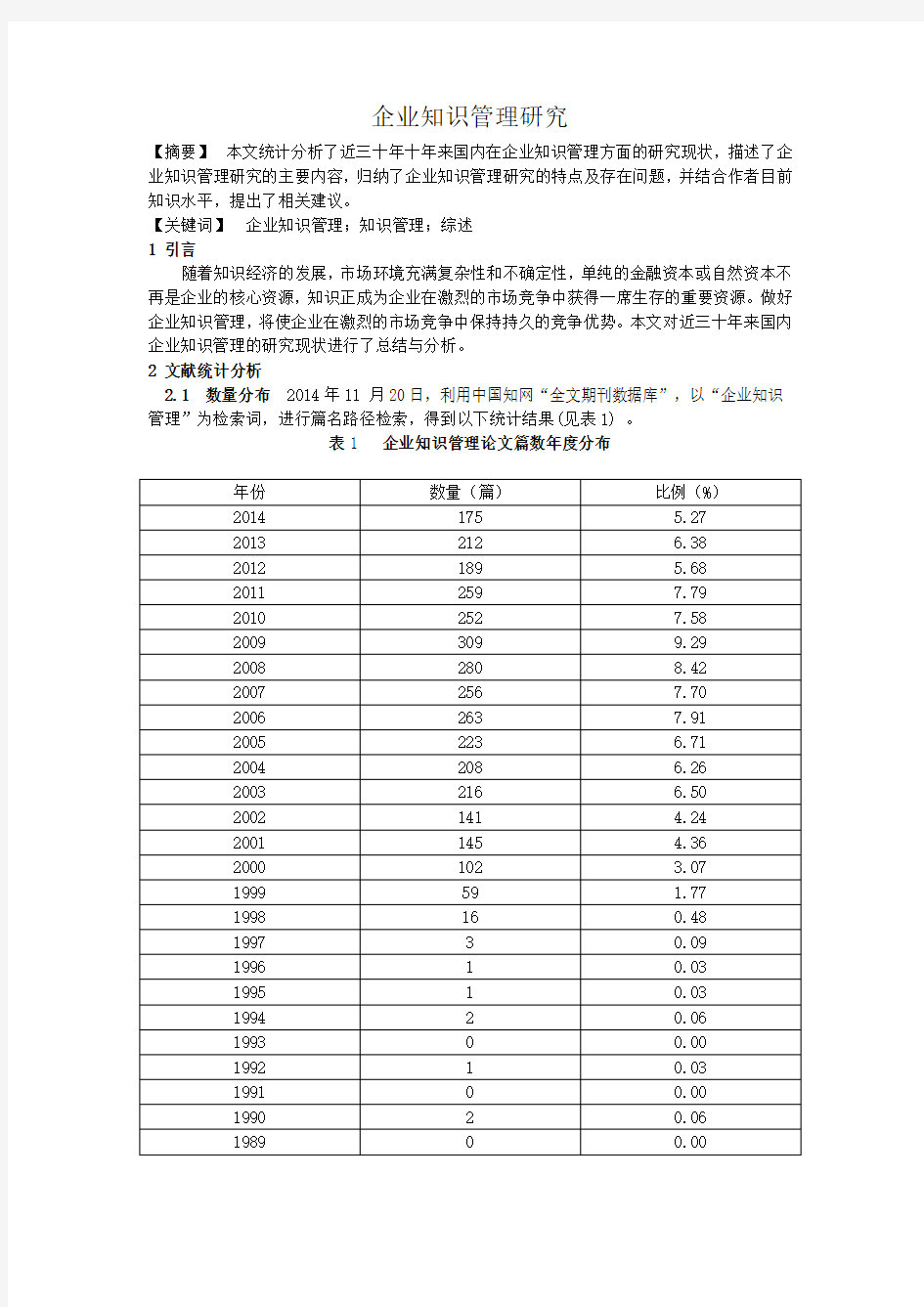 企业知识管理研究综述