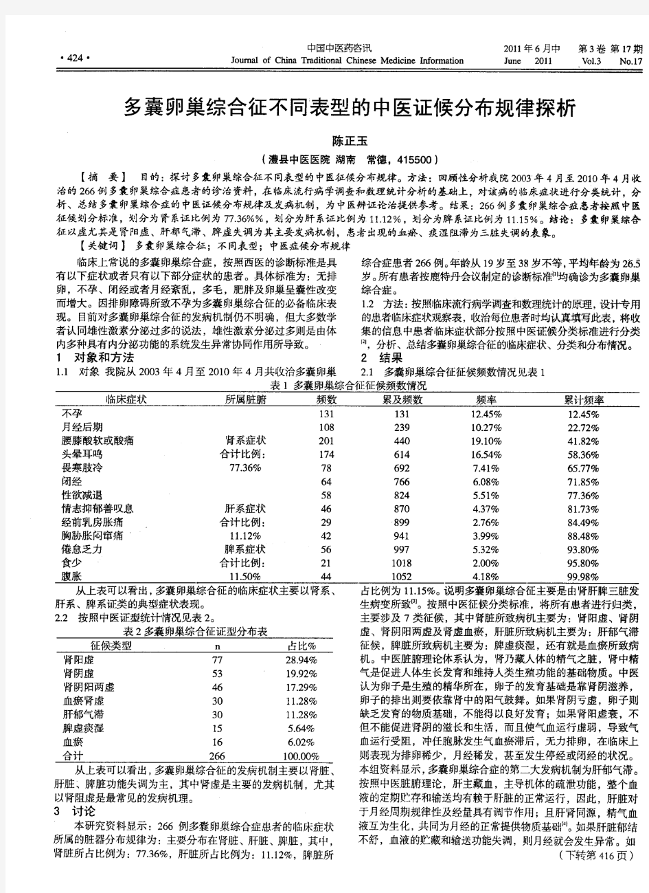 多囊卵巢综合征不同表型的中医证候分布规律探析