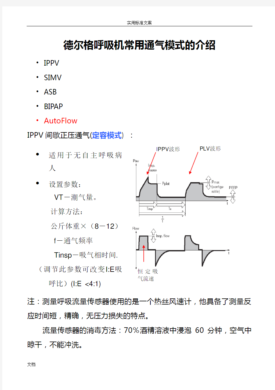 德尔格呼吸机常用通气模式地介绍