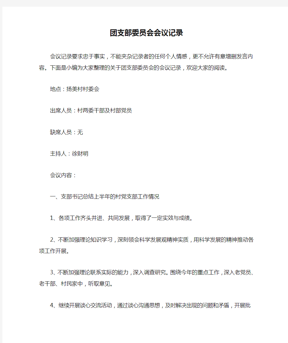 团支部委员会会议记录