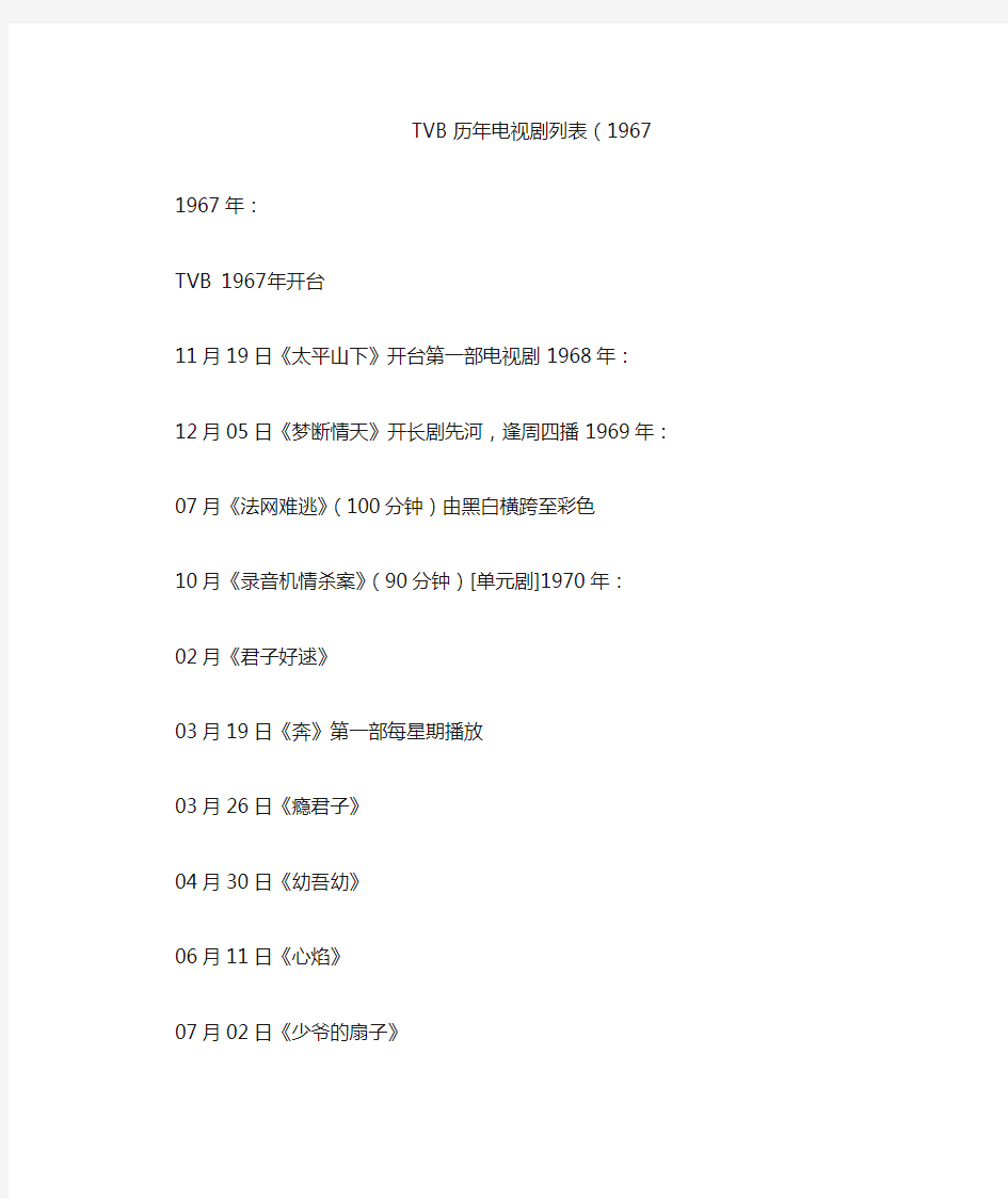 TVB历年电视剧列表(1967