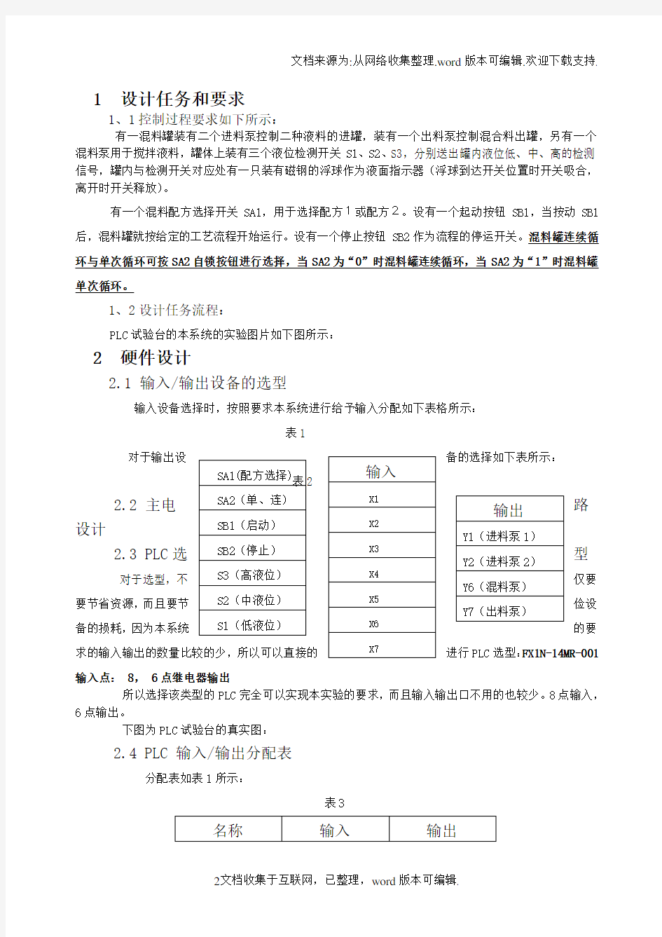 PLC课程设计混料罐的单次与连续