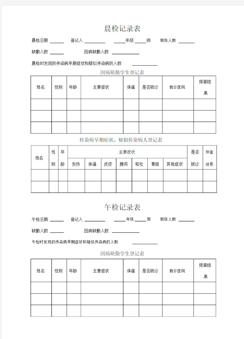 晨检重点学习的记录标准表格格.doc