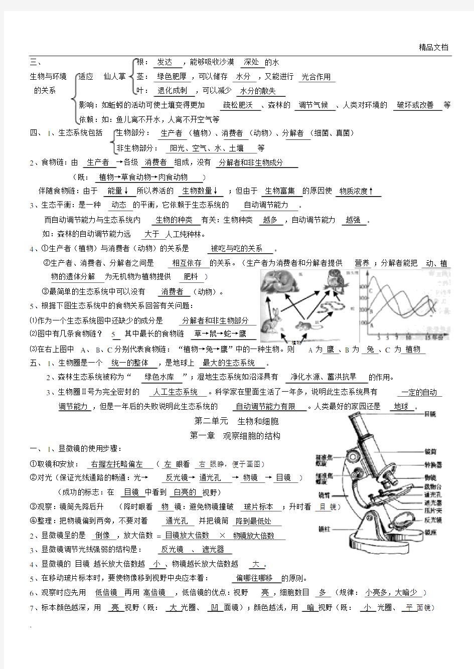 人教版七年级上册生物知识点归纳.docx