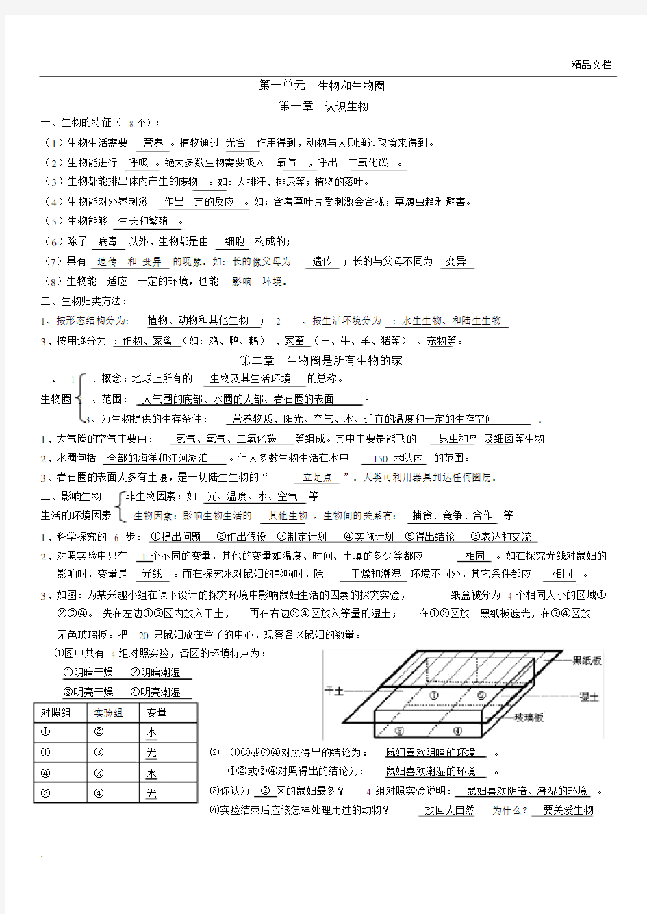 人教版七年级上册生物知识点归纳.docx