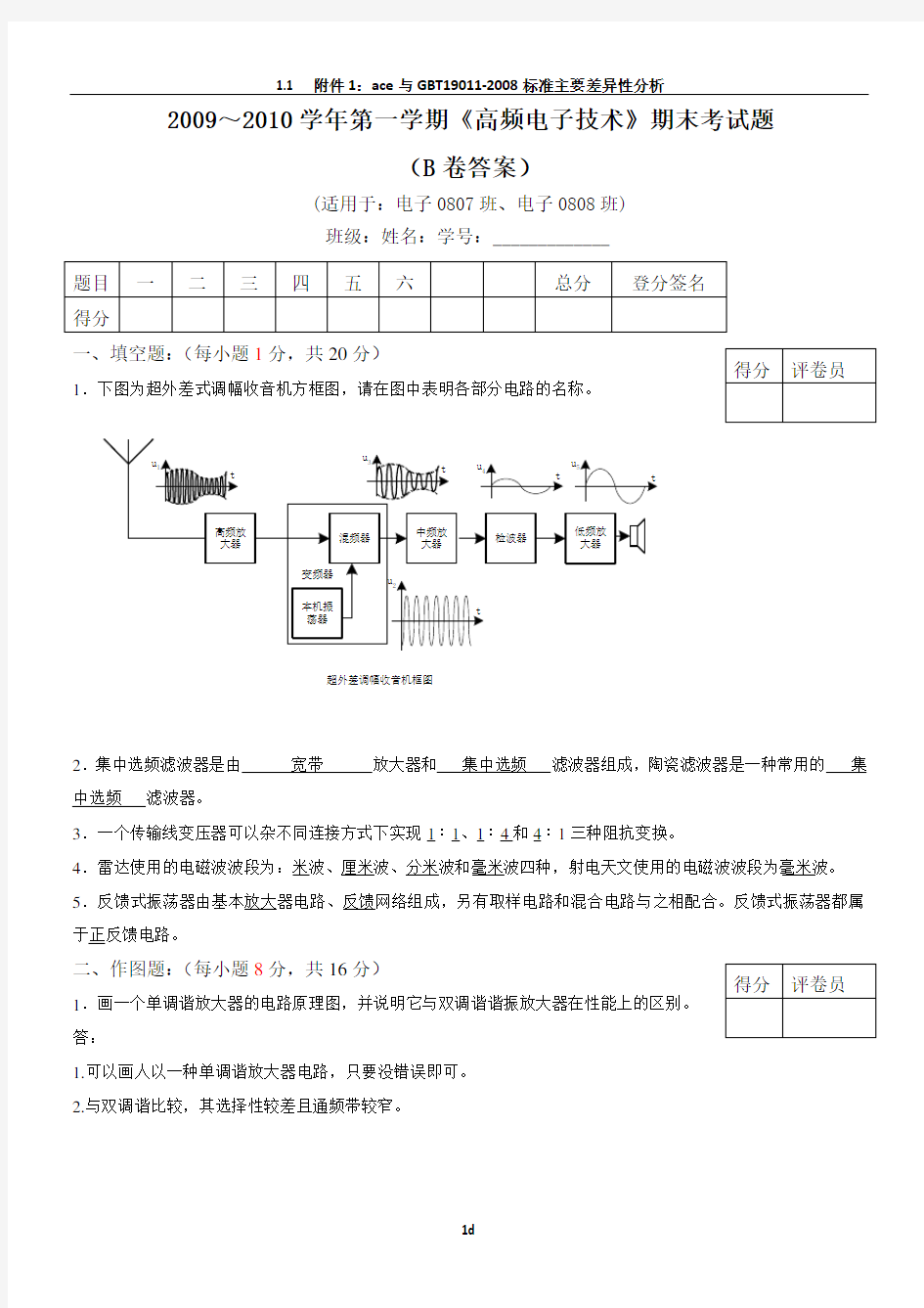 《高频电子技术》试卷B卷答案