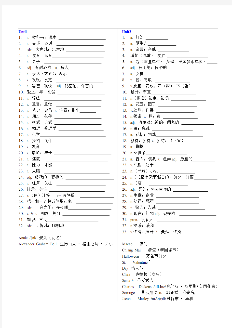 人教版九年级全一册英语单词表