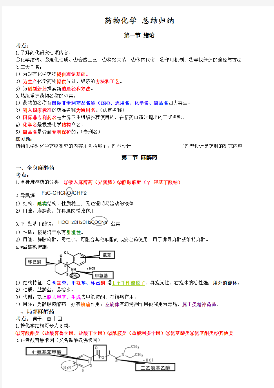 药物化学 总结归纳