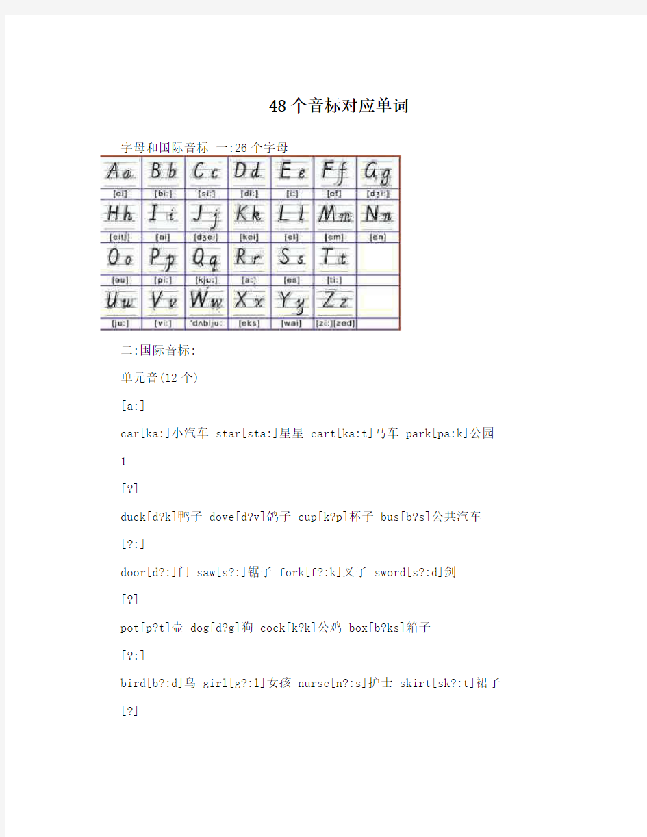 48个音标对应单词