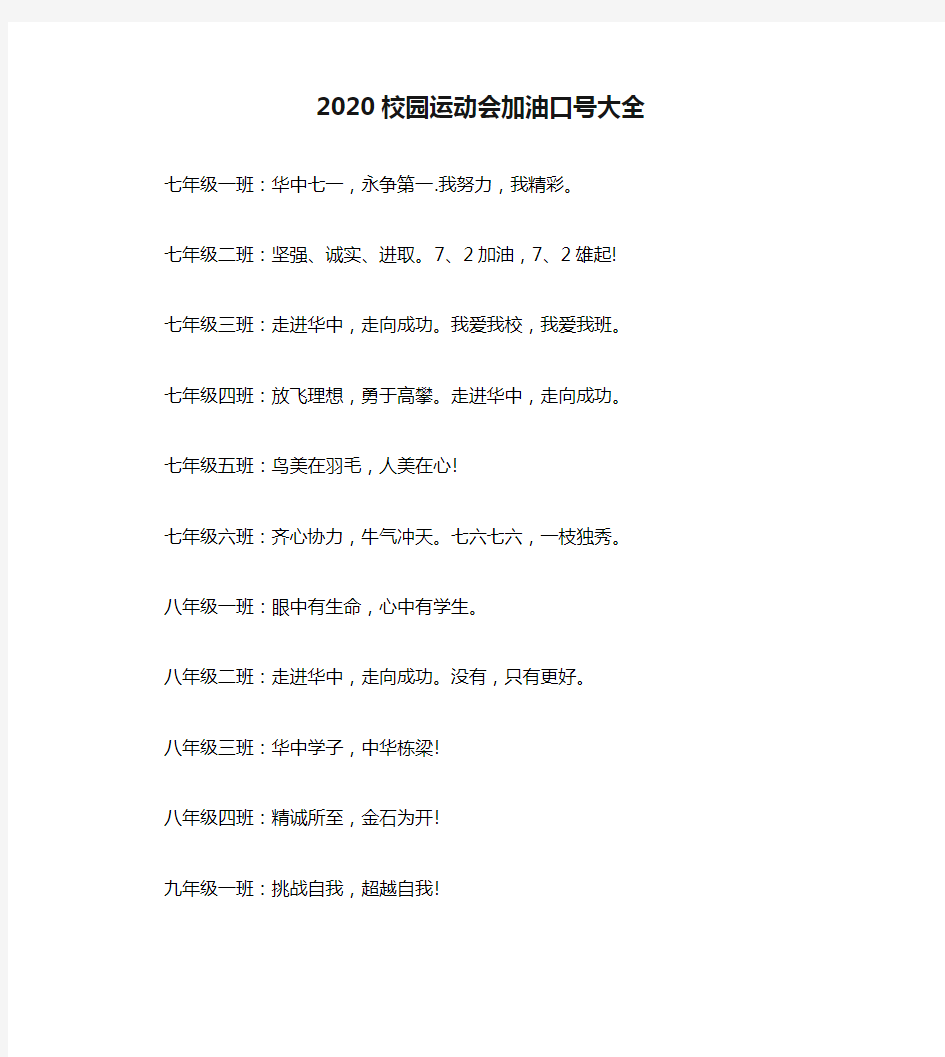 2020校园运动会加油口号大全