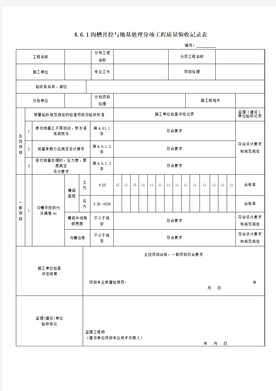 4.6.1沟槽开挖与地基处理分项工程质量验收记录表