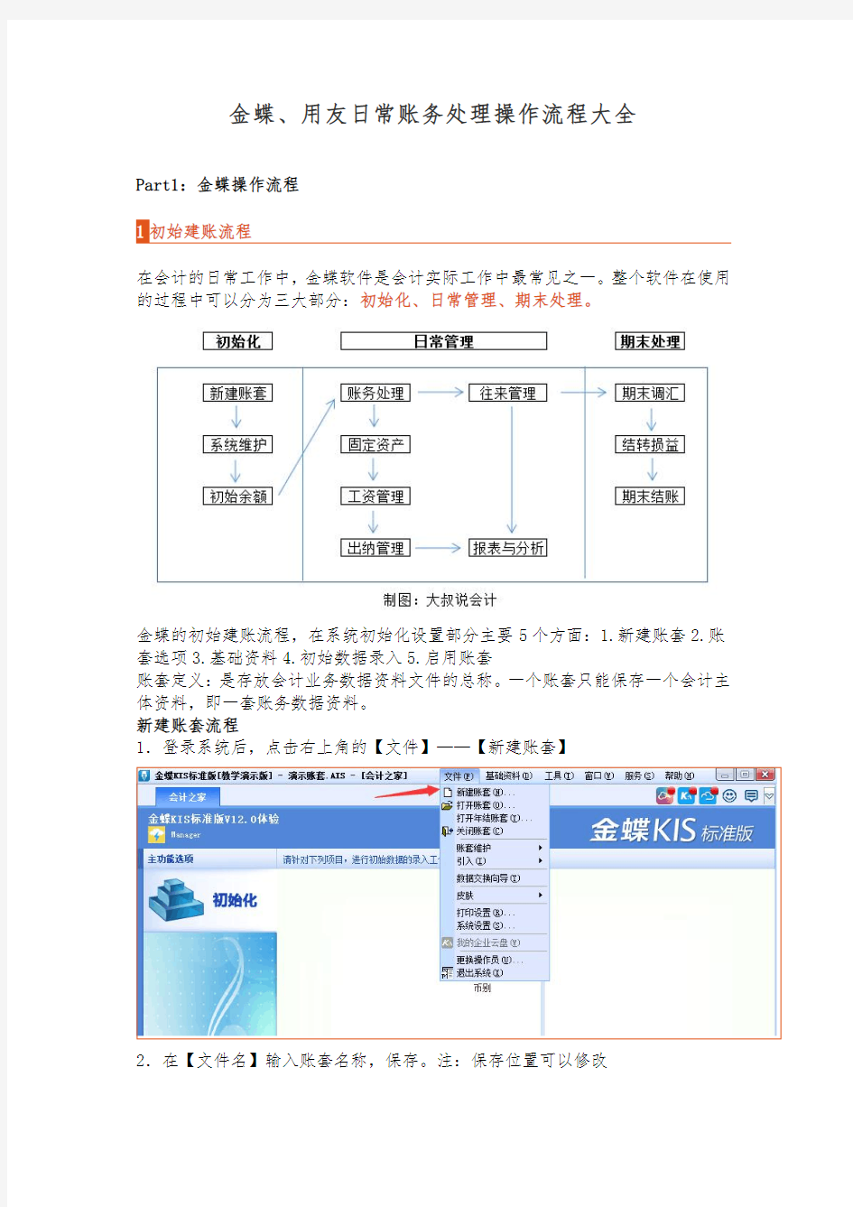 金蝶、用友日常账务处理操作流程大全