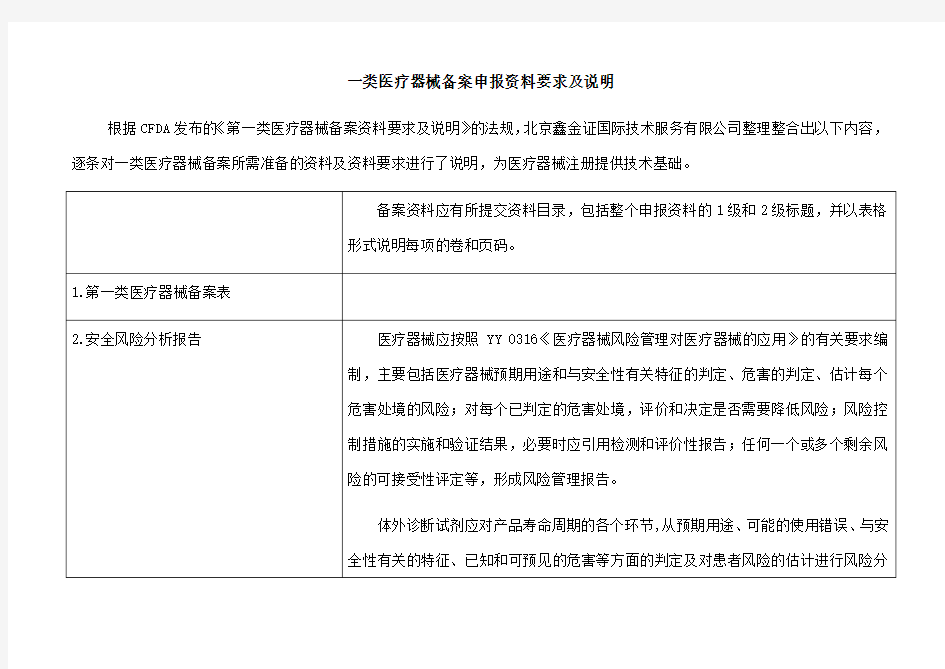 一类医疗器械备案申报要求及说明