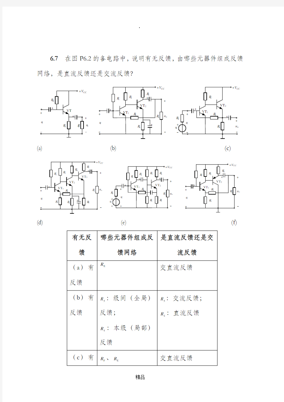 反馈及负反馈放大电路-习题解答