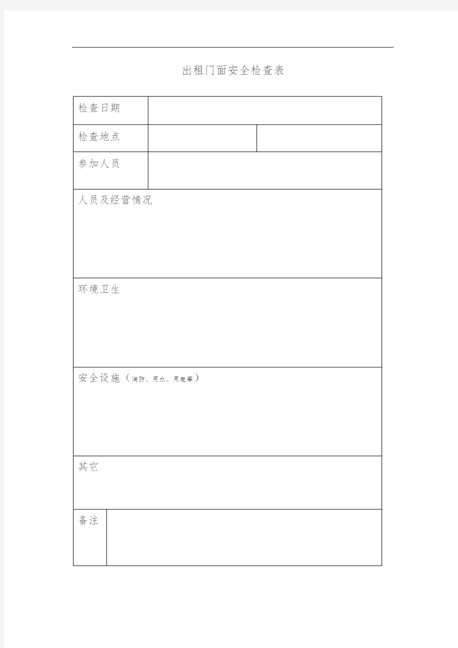 出租门面安全检查表【模板】