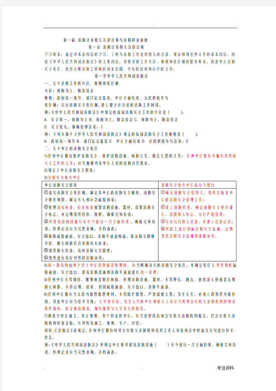 消防法及相关法律法规及消防职业道德