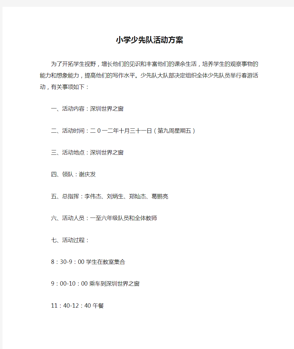 小学少先队活动方案