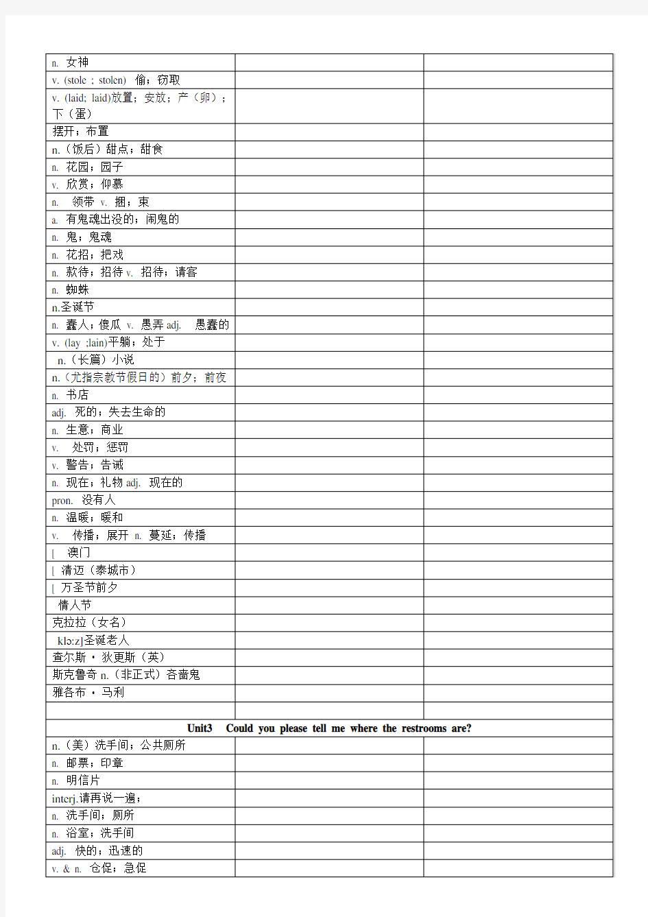 最新人教版九年级英语全一册词汇表(中文版)