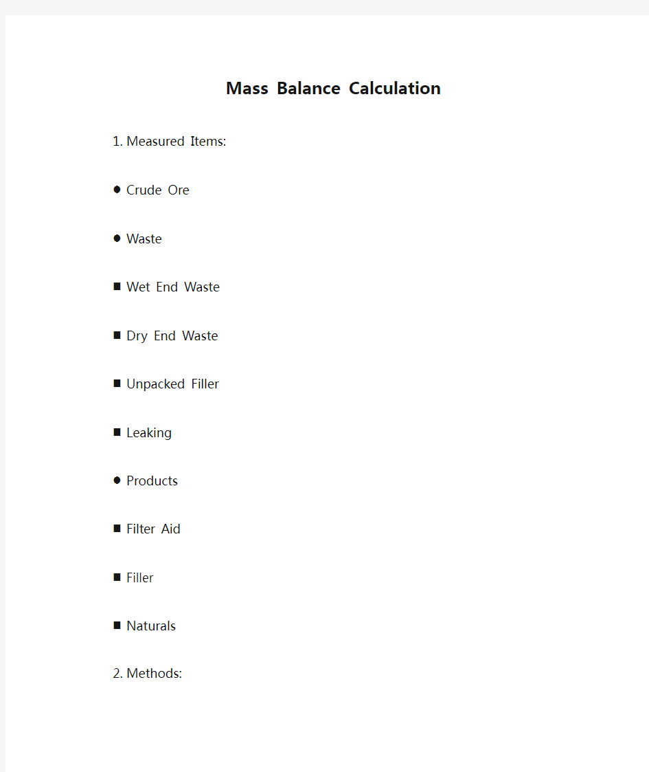 Mass Balance Calculation