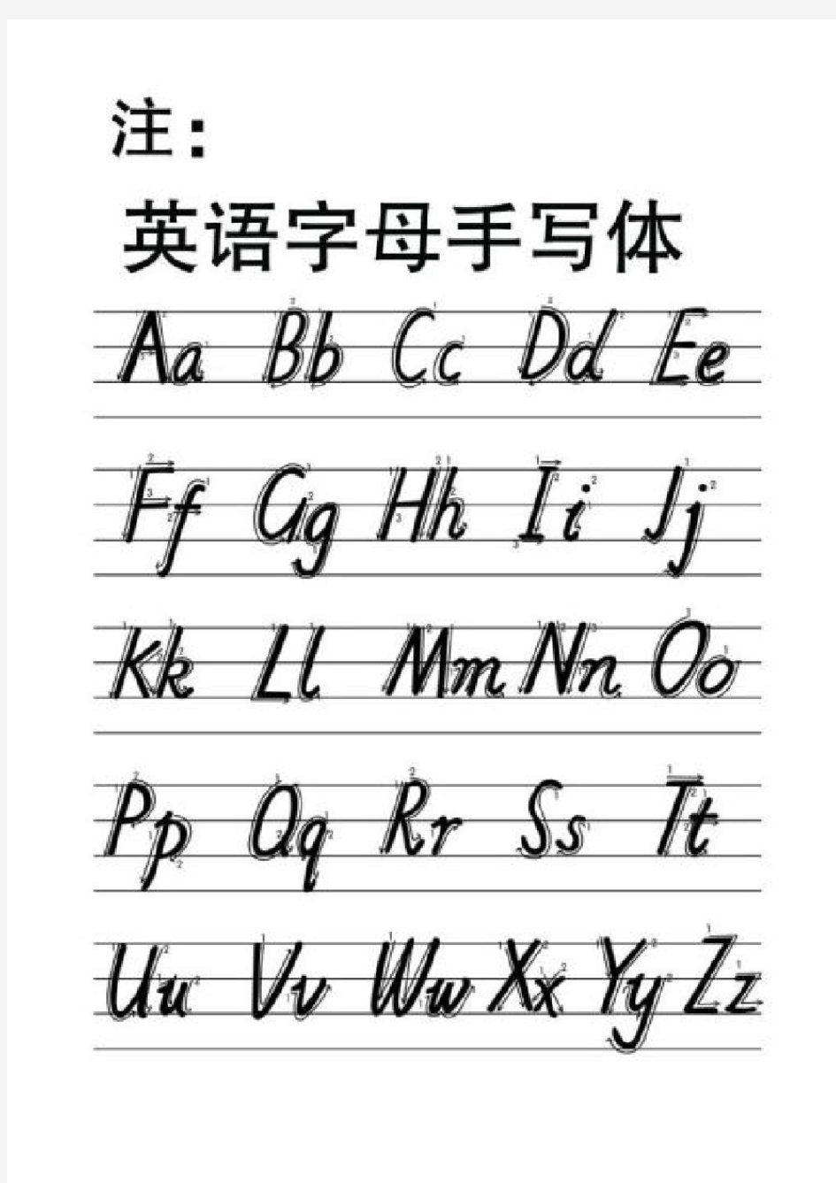 汉语拼音与英语字母大小写对照表(手写体)