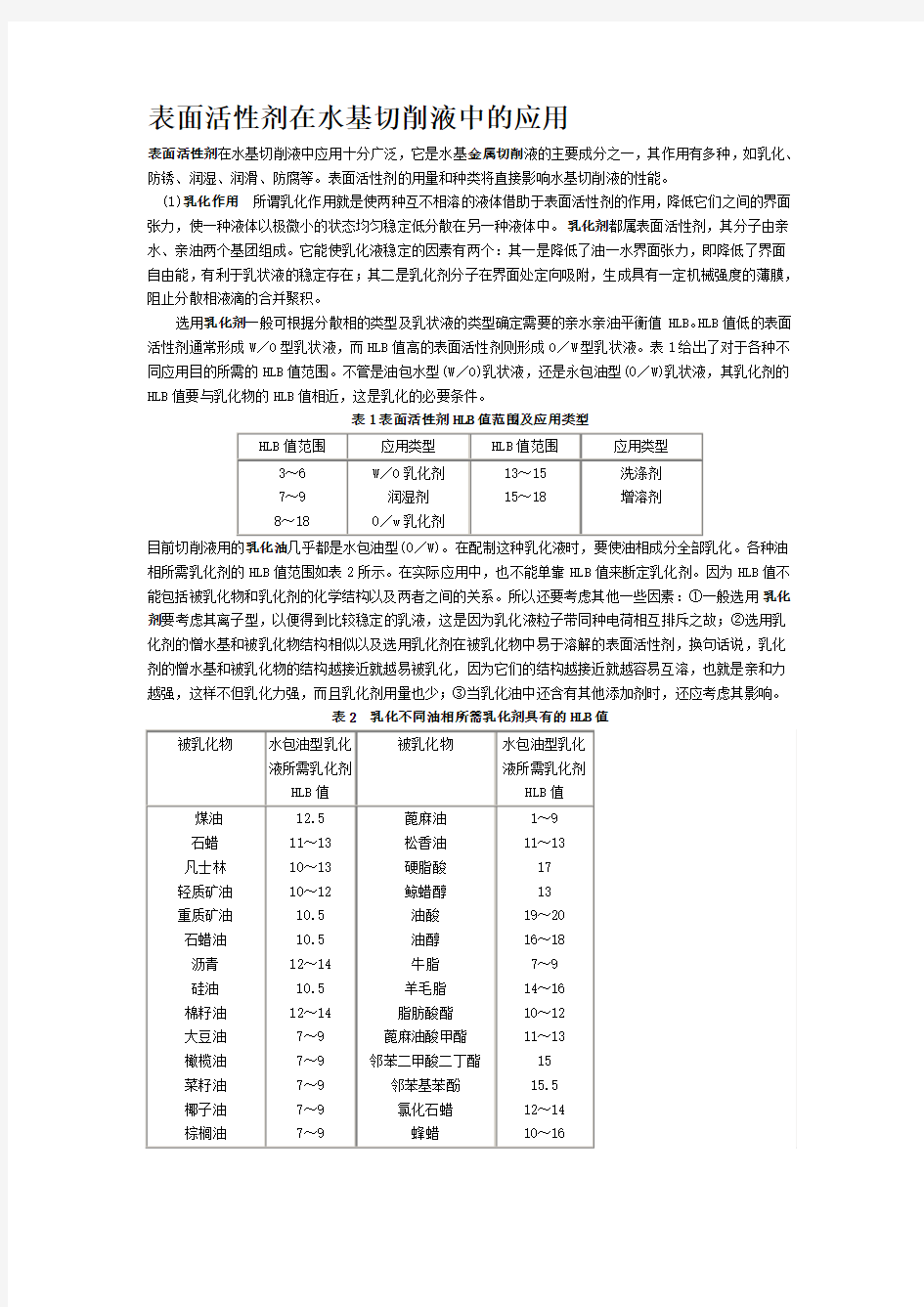 表面活性剂在水基切削液中的应用