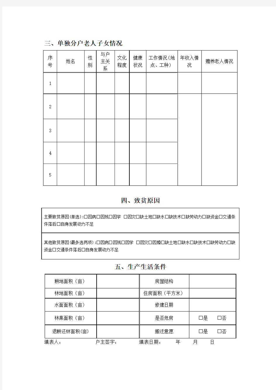 表1：贫困户基本信息统计表(定)