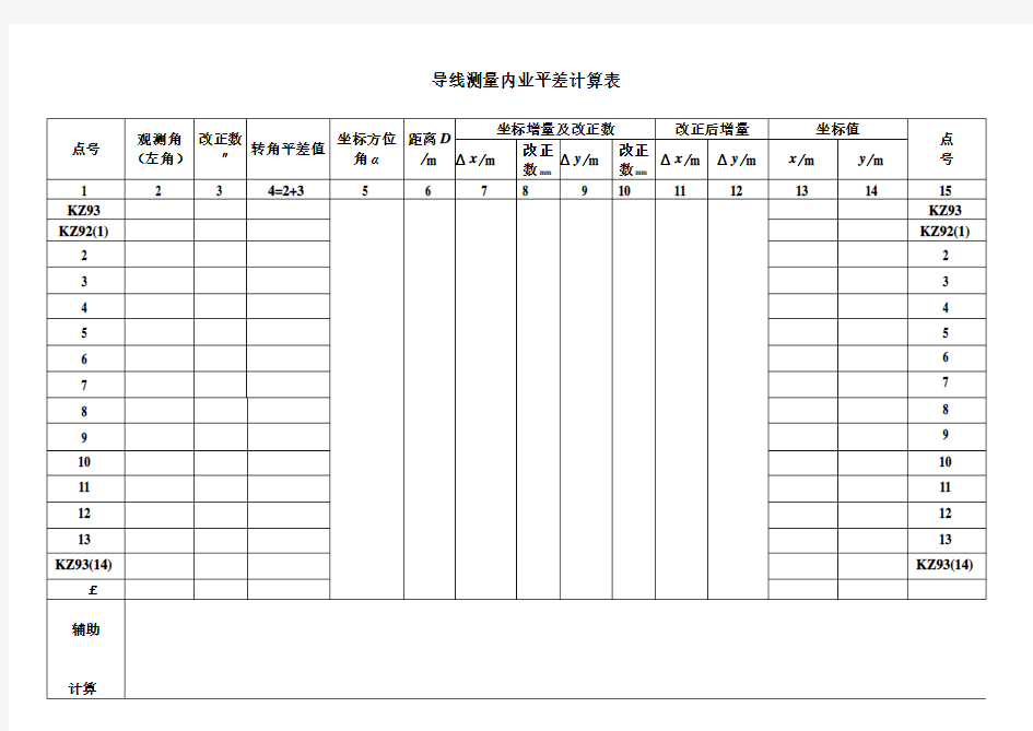 导线测量内业计算表